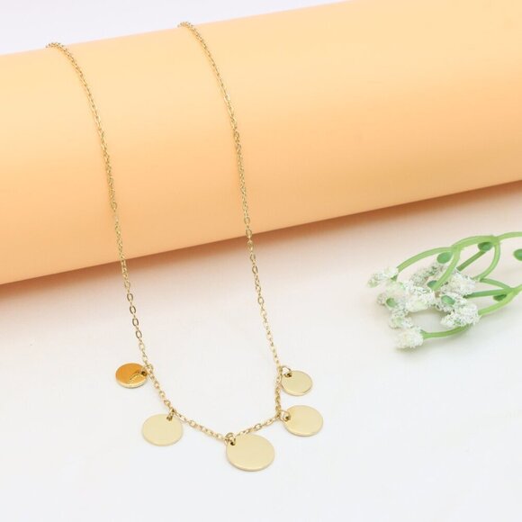 Elegant Yellow Gold Plated Necklace with Round Disc Charms, XPNL0385 - Picture 8 of 12